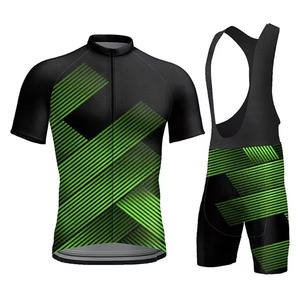 Men's <b>Cycling</b> Uniforms Black Green Geometric Print Short Sleeve Jersey With Full Zipper Moisture Wicking Fitted Design Uniforms - Product Image 1