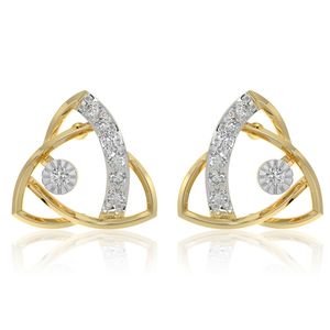 Boucles d'oreilles clous géométriques à monture ouverte en or jaune avec diamant de laboratoire triangulaire - Product Image 2