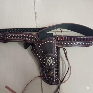 Ceinture en cuir western avec deux étuis pour cartouches, équipement de cowboy pour la taille, sangle réglable, ensemble d'accessoires pour la pratique de l'équitation en extérieur - Product Image 4