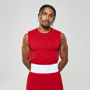 Men <b>Red</b> Sleeveless Boxing Tank <b>Top</b> and Shorts Set Breathable Polyester Fight Wear Training Uniform Adult Boxing Training Uniform - Product Image 5