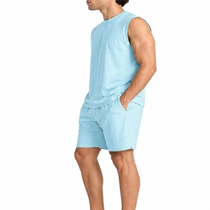 Ensemble deux pièces personnalisé pour homme, débardeur sans manches et short, vêtements de sport d'été, doux, respirant, léger, confortable et actif - Product Image 2
