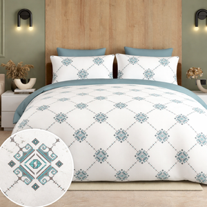 Tamaño Super King 120x120* Algodón Puro |   Juego de Ropa de Cama Estampada en Oro Blanco con 2 Fundas de Almohada, Sábanas Suaves y Transpirables de Calidad - Product Image 1