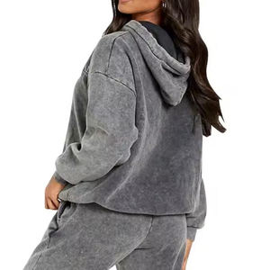 Ensemble sweat-shirt et pantalon gris surdimensionné à capuche, couleur unie, tissu French Terry, unisexe, vêtements décontractés d'automne, coupe classique - Product Image 4