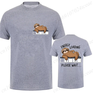 เสื้อยืดคอกลมแขนสั้นสีดำสำหรับผู้ชาย พิมพ์ลายการ์ตูนสลอธ สไตล์ลำลอง ไซส์พลัส ผ้าเจอร์ซีย์ถัก โลโก้ด้านหน้า เนื้อผ้านุ่ม 100% ผ้าฝ้าย - Product Image 6