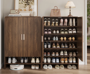 Meuble à chaussures moderne et minimaliste en bois, meuble à chaussures pliable multi-niveaux, étagère à chaussures en bois pour salon - Product Image 6