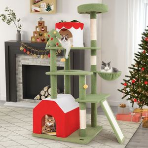Grazioso Albero di Natale per Gatti da 61 Pollici con 2 Cucce e Tiragraffi in Sisal - Product Image 6