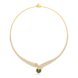 Asymmetrical Leaf Motif Green <b>Stone</b> and Diamond Collar Necklace - Product Image 2