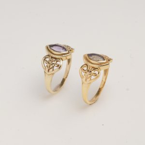 Bague en améthyste naturelle de forme marquise, avec bande en filigrane dorée, style vintage, faite à la main, bijou de créateur pour femme - Product Image 3