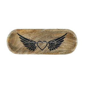 Plateau d'encens en bois en forme de bateau avec motif d'ailes Support d'aromathérapie fabriqué à la main parfait pour la relaxation et la décoration de parfum d'intérieur - Product Image 3