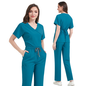 Ensemble de blouses médicales pour femmes, haut de blouse à col en V effet cache-cœur, uniforme d'infirmière extensible, tenue clinique et hospitalière avec poches - Product Image 5