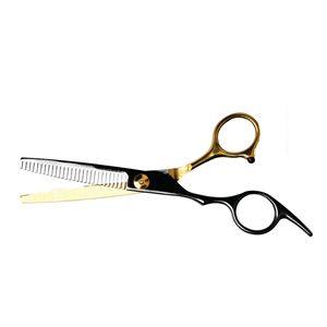 Kit de ciseaux de barbier professionnels en acier inoxydable pour droitiers, pliables et légers, avec design noir et or - Product Image 5