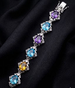 Bracelet vintage en argent sterling 925 avec pierres précieuses multiples, citrine, topaze bleue, améthyste, bijoux de créateur, classique pour femme, à porter tous les jours - Product Image 3