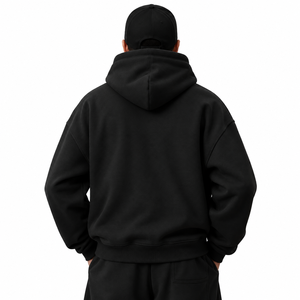 Sweat-shirt à capuche noir coupe oversize, manches classiques, couleur unie, décontracté, en molleton de coton, pour l'automne - Product Image 2