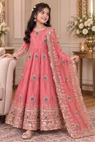 Ensemble de robes ethniques pour enfants en gros avec broderie en soie lourde, bas en micro-coton et dupatta à sequins de créateur