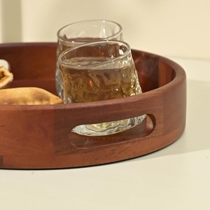 Round Pine Wood Modern Multifunction <b>Storage</b> <b>Tray</b> with Vase and Cookies Dishwasher Safe Polished Finish Single Tier - Product Image 2