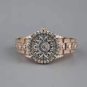 AMBER JEWELS Luxury Unisex Quartz <b>Watch</b> Rose Gold Diamond Encrusted Hollow Dial Analog Sapphire Crystal Butterfly Clasp 46mm - Product Image 1