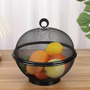 Modern Black Metal Mesh Fruit <b>Basket</b> With Protective Lid <b>Large</b> Capacity Breathable Wire <b>Storage</b> Bowl For Kitchen Countertop - Product Image 5