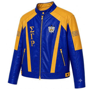 เสื้อแจ็คเก็ตหนัง PU ของชมรมซิกมาแกมมาโร สีน้ำเงินและลายพิมพ์ตัวอักษรสีทอง ปี 1922 แขนยาว ซิปแบบเต็มตัว สไตล์ลำลองสำหรับผู้หญิง - Product Image 5
