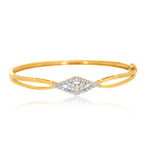 Elegant 18K Yellow Gold Diamond Evil Eye Bangle Bracelet | Lucky Eye Charm Bracelet | Luxury Women's Fine Jewelry - Product Image 2