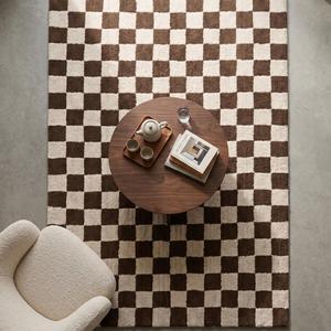 Alfombra Moderna a Cuadros Marrón y Marfil, Alfombra Geométrica con Diseño a Cuadros, Hecha a Mano, para Decoración de Sala de Estar y Dormitorio - Product Image 4