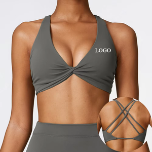 Top Deportivo de Yoga Personalizado de Nylon y Spandex, Alta Elasticidad, Sin Costuras, Cuello en V, Diseño Cruzado en la Espalda, Absorbe la Humedad, para Gimnasio y Deportes - Product Image 1