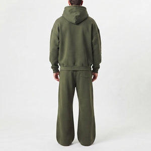 Ensemble survêtement vert olive à capuche, sweat-shirt et pantalon zippés, coupe ample, vêtements décontractés, molleton de coton, ensemble deux pièces pour homme - Product Image 6