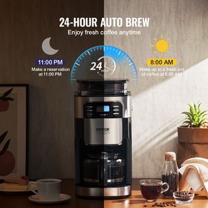 Cafetera Eléctrica de Goteo de 12 Tazas con Molinillo, 3 Niveles de Intensidad, Temporizador de 24 Horas, Máquina para Moler y Preparar Café - Product Image 4