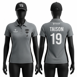 เสื้อสนุกเกอร์ผู้หญิง 180 GSM ผ้าโพลีเอสเตอร์พิคคุณภาพพรีเมียม ระบายความชื้นได้ดี สีเทา-ดำ ตัดต่อสีตัดกัน รับทำโลโก้ตามสั่ง OEM ODM - Product Image 1