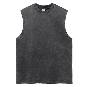 Wholesale <b>Vintage</b> Acid Wash Heavyweight Cotton Sleeveless Muscle Tee Dark Charcoal Grey Raw Edge Gym <b>Tank</b> <b>Top</b> Men Streetwear - Product Image 1