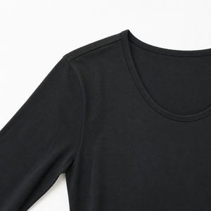 T-shirt à manches longues et col rond noir pour femme, en jersey uni, haut décontracté - Product Image 6