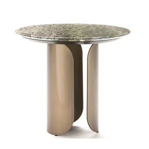 Opera Contemporary Gabriel Luxury <b>Side</b> <b>Table</b> Cylindrical Metal Base <b>Marble</b> <b>Top</b> Antique Gold Finish Living Room Fully Assembled - Product Image 1