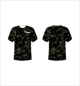 T-shirt personnalisé à manches courtes par sublimation, vêtement de sport léger avec motif camouflage tactique vert foncé et noir, vente en gros - Product Image 1