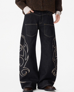 Pantalones vaqueros holgados vintage personalizados con bordado para hombre, de pierna ancha, estilo streetwear, denim, gótico, hip hop, de corte holgado y oversize - Product Image 4