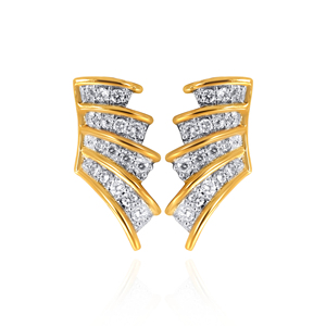 14K Yellow Gold Curved Multi <b>Row</b> Round Cut Lab Grown Diamond Stud Earrings Luxury Fine Jewelry for Women Wholesale - Product Image 1
