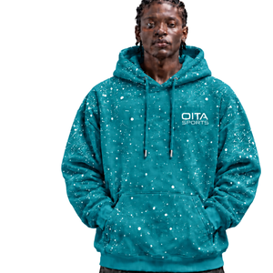 Sudadera con Capucha Oversize para Hombre, Estampado Moteado Azul Turquesa, Forro Polar Grueso, Estilo Urbano, con Cordón Ajustable - Product Image 1