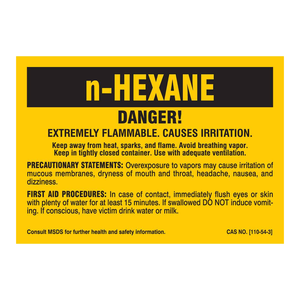 Etiquetas de Peligro Brady N-Hexane OSHA/GHS, Resistentes a Químicos, Autoadhesivas de PP para Marcado de Seguridad Industrial - Product Image 1