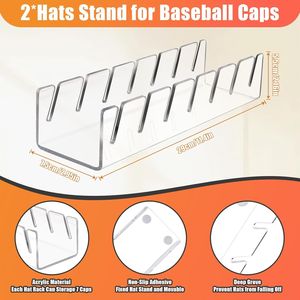 Confezione da 2 Supporti per Cappelli in Acrilico Senza Installazione, Organizzatore per 14 Cappellini da Baseball, Facile Organizzatore per Vestiti - Product Image 4