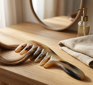 Peigne en corne naturelle à dents larges pour cheveux, outil de soin des cheveux écologique pour tous types de cheveux, meilleur cadeau pour femme et pour les barbiers. - Product Image 1