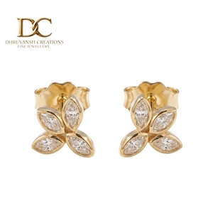 Boucles d'oreilles solitaires en or jaune massif 14 carats avec diamant de laboratoire taille marquise pour femme, bijoux fins de luxe minimalistes pour mariage - Product Image 1