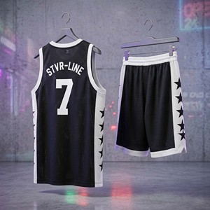 Conjunto de Pantalones Cortos y Camiseta de Baloncesto de Felpa Transpirable 100% Algodón para Hombre, Ropa Urbana Negra y Blanca, Uniforme de Entrenamiento de Verano Estilo Hip Hop, Venta al Por Mayor - Product Image 2