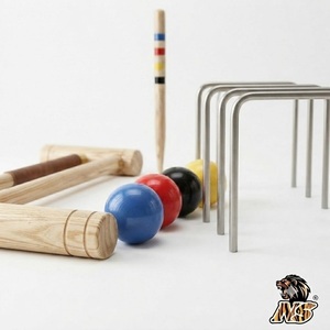 Ensemble de jeu de croquet de jardin, maillettes en bois de qualité supérieure, balles durables, piquets de buts, équipement de loisirs professionnel pour l'extérieur - Product Image 5