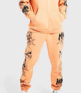 350gsm Fleece Solid Oversized Hoodie Embroidery Puff Printed Hoodies Two Piece Sweatpants Set <b>Men</b> Custom <b>Pullover</b> Tracksuits - Product Image 4