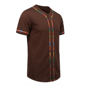 Camiseta de Béisbol Marrón para Hombre, Manga Corta, Cierre de Botones, Estampado Sublimado, Absorbe la Humedad, Ropa Deportiva, Corte Regular - Product Image 3