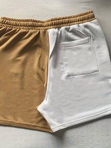 Men's Solid Color Blocked Panelled High Waist Drawstring Casual Breathable Windproof France Terry 100% Cotton Knitted Shorts - Product Image 4