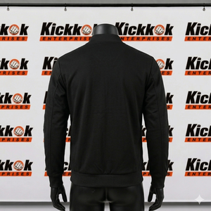 Chaqueta Bomber Negra de Forro Polar para Hombre, Cierre de Cremallera, Cuello Alto, Estilo Casual para Otoño, Corte Regular, Exterior de Poliéster Tejido - Product Image 4