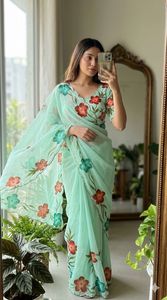 Exclusive Designer Look Georgette Printed <b>Saree</b> Elegant <b>Blouse</b> Stylish Fancy Ethnic Latest Trendy Indian Modest Party Wear Women - Product Image 3