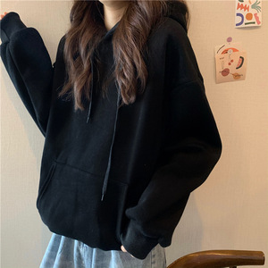 Sudadera con Capucha de Color Sólido, Ecológica, 100% Algodón, Antiarrugas, Holgada, para Mujer, Invierno 2025, Estilo Coreano, Nueva, a la Moda - Product Image 2