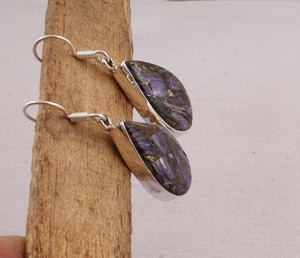 925 <b>Sterling</b> <b>Silver</b> Purple Copper Charoite <b>Earrings</b> Natural Composite Gemstone Teardrop <b>Dangle</b> <b>Earrings</b> Handmade Jewelry Wholesa - Product Image 4