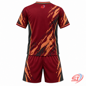 Conjunto de Uniforme de Fútbol para Academia de Fútbol Juvenil, Jersey Pixel Flame y Pantalones Cortos, Sublimado Personalizado, Secado Rápido, Cuello en V, Cintura Elástica - Product Image 2