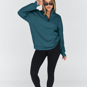 Sudadera Oversize de Mujer con Media Cremallera, Cuello Redondo, Lavado Ácido, Color Liso, Manga Larga, Tejido de Poliéster y Algodón, para Invierno y Otoño - Product Image 5